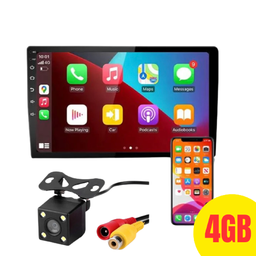 Radio 9" QLED CarPlay + Cámara de Retroceso, 4GB/64GB