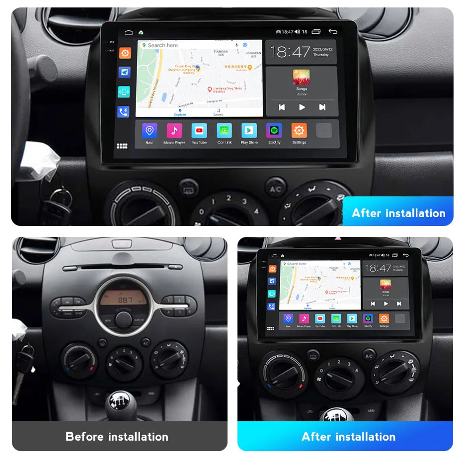 Combo RADIO + BISEL - Mazda 2 2007-2014 - 4GB RAM + 64GB ROM - Pantalla QLED