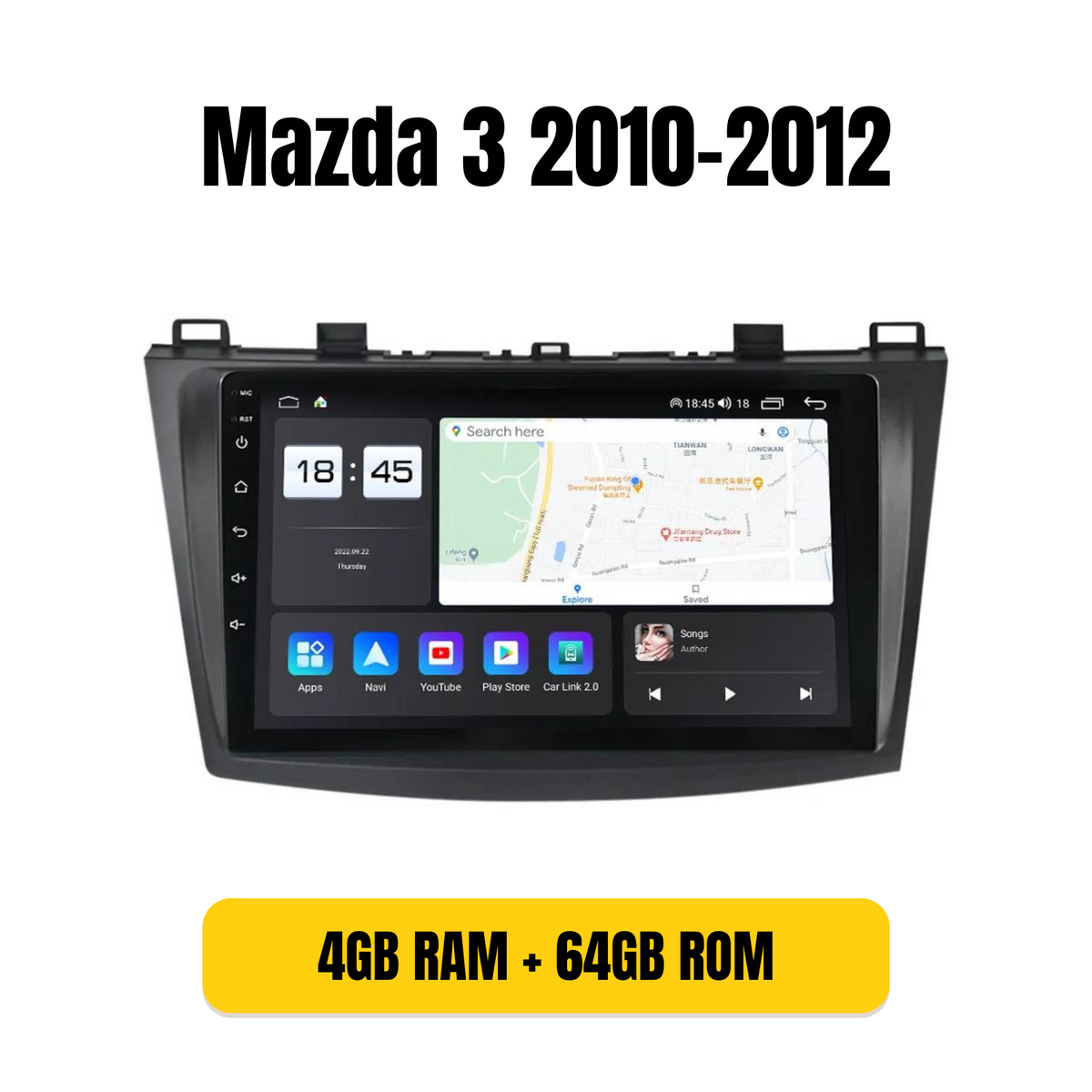 Radio Android con bisel para Mazda 3 2010-2012, 4GB/64GB QLED