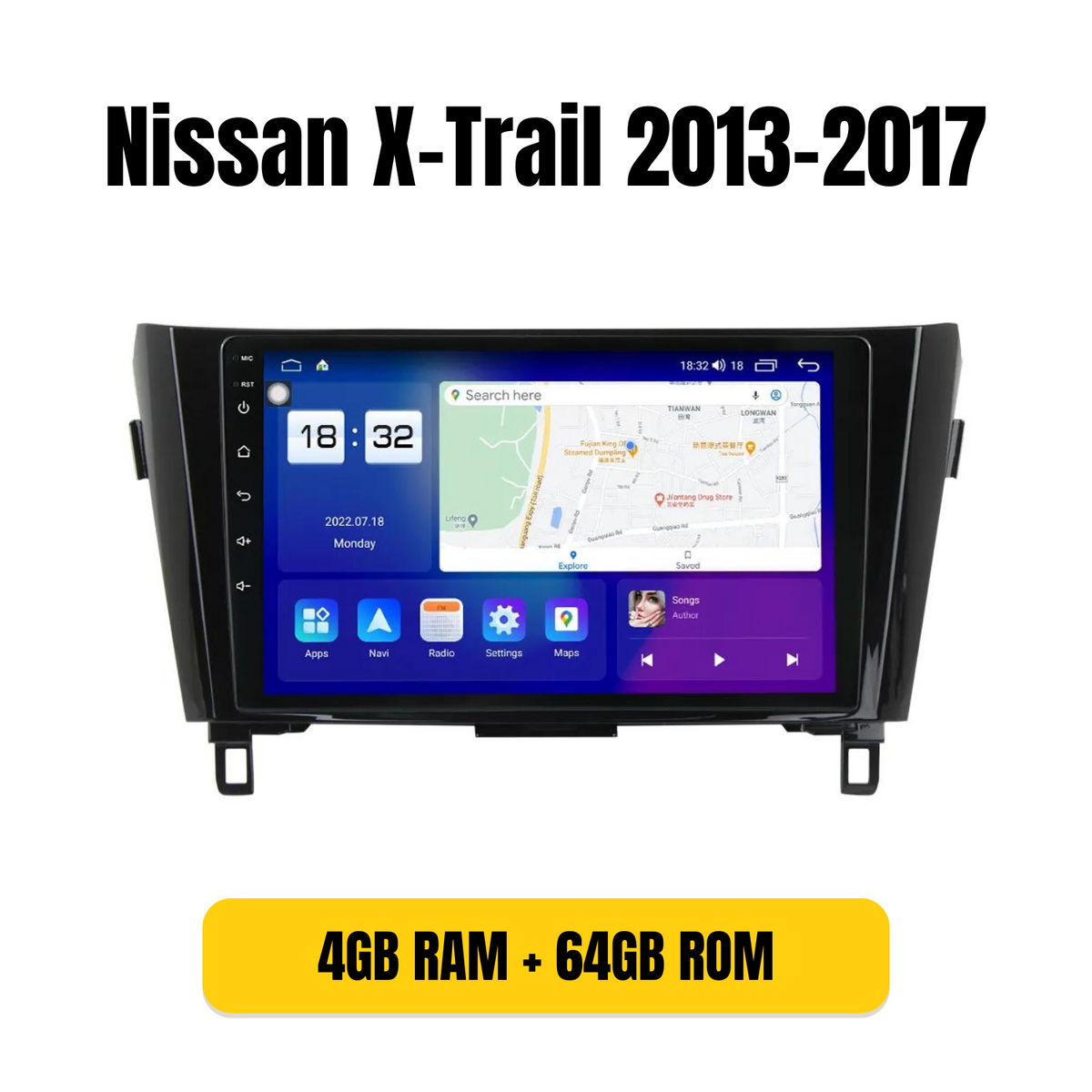 Radio Android con bisel para Nissan X-Trail 2013-2017, 4GB/64GB QLED